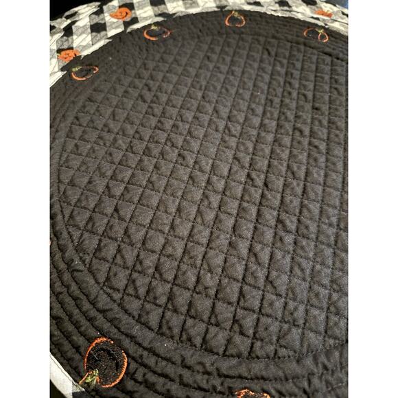 Set of 4 Shabby Chic Halloween Jack-O'-Lantern Buffalo Plaid Quilted Placemats - Picture 5 of 7